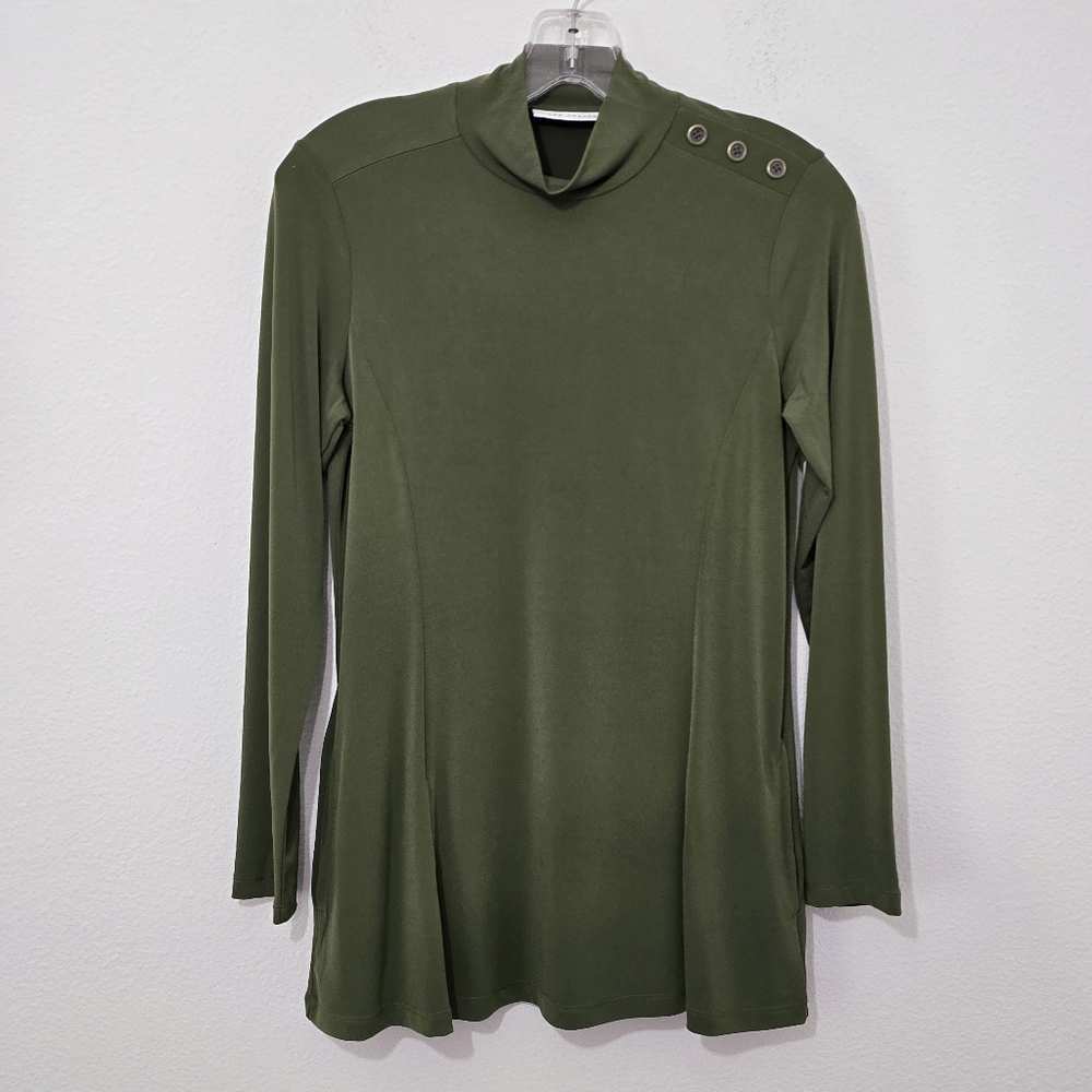 Susan Graver Liquid Knit Fit & Flare Mock-Neck Tunic Tuscan Olive
